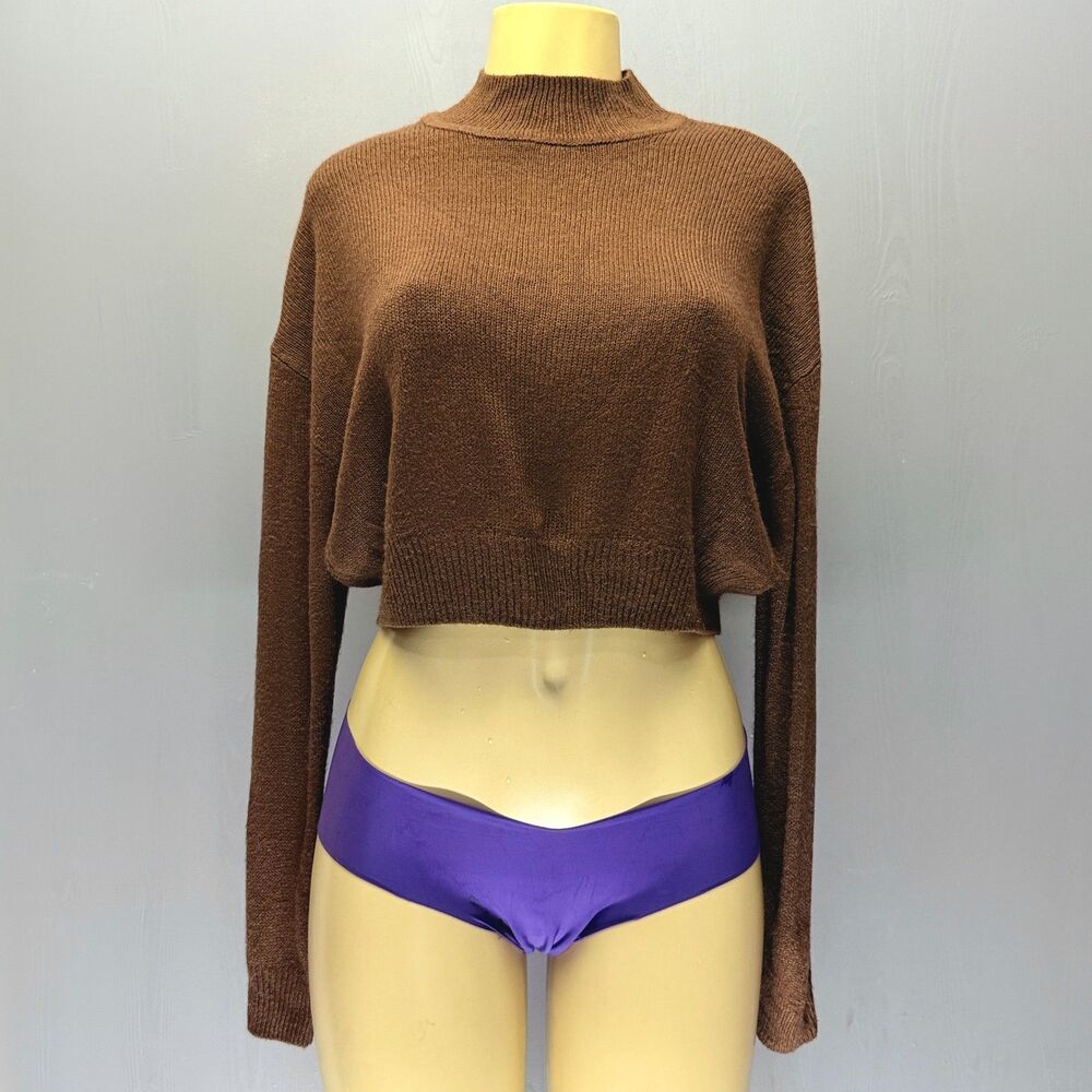 Brown Divided H&M Cropped Sweater | Mock Neck Knit Top | Size M
